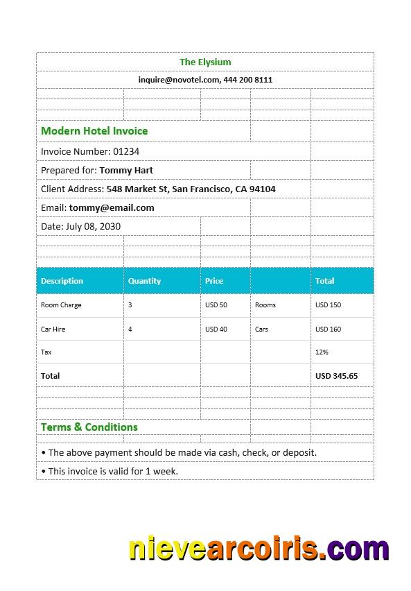 Editable Modern Hotel Invoice Template