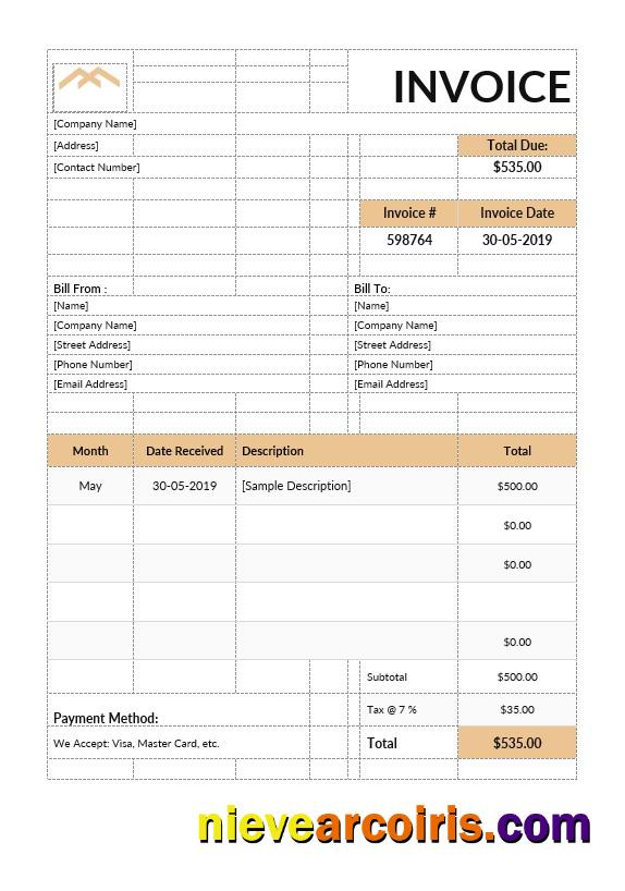 Professional Monthly Rent Invoice Template
