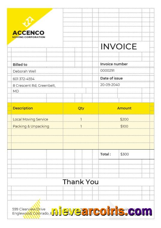 Premium Movers & Moving Company Invoice Template