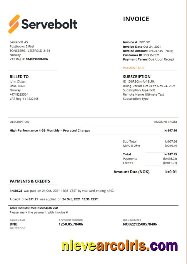 Norway Servebolt High Performance Hosting Company Invoice Photolook