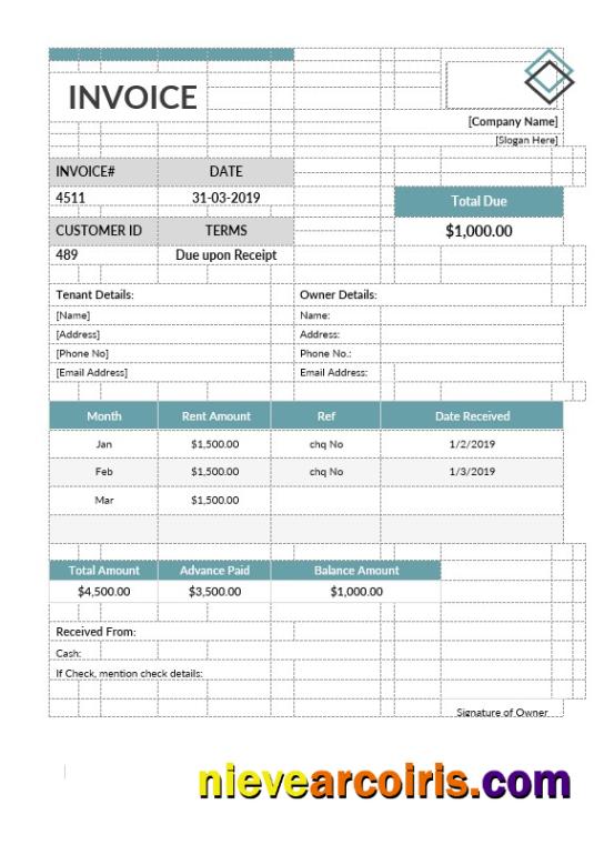Premium Office Rent Invoice Format Template