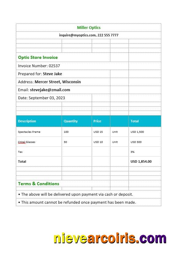 Premium Optical Store Invoice Template