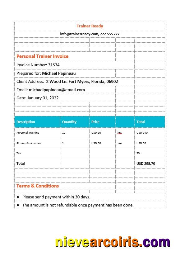 Premium Personal Trainer Invoice Template