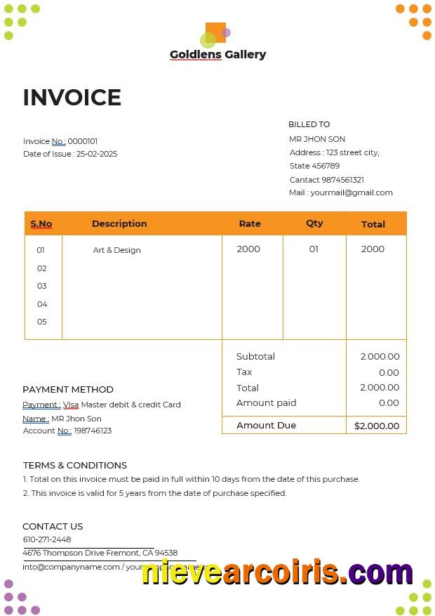 Editable Photo Art Gallery Invoice Template