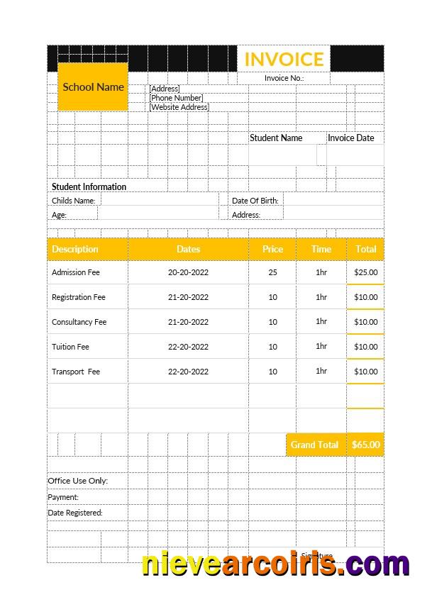 Editable Preschool Education Invoice Template