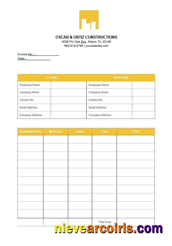 Realistic Printable Construction Invoice Template