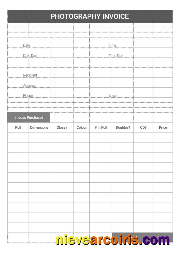Editable Printable Photography Invoice Template