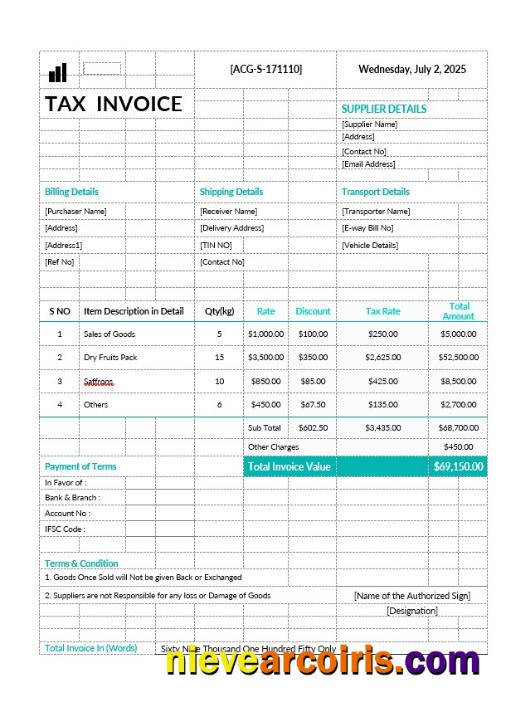 Premium Printable Tax Invoice Template