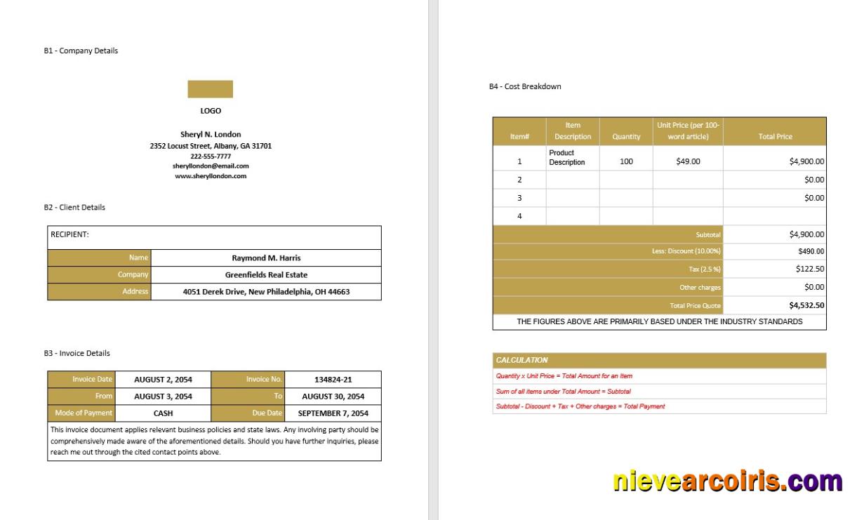 Premium Professional Freelance Writer Invoice Template