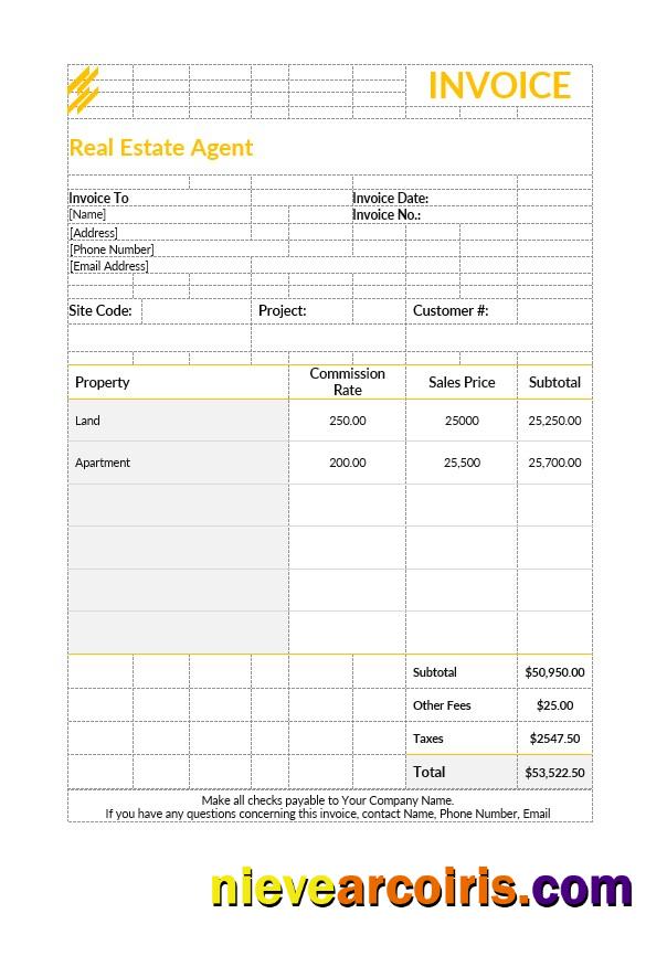 Real Estate Agent Invoice Template