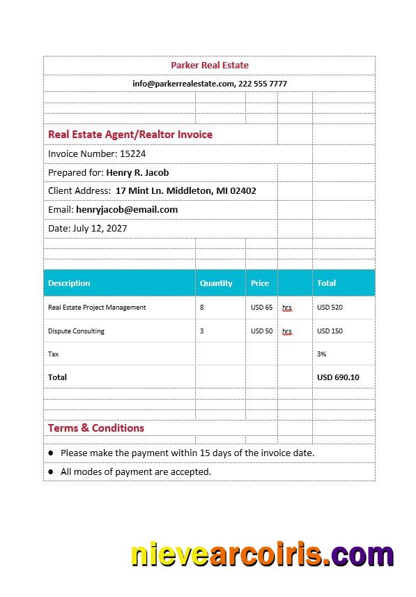 Premium Real Estate Agent Realtor Invoice Template