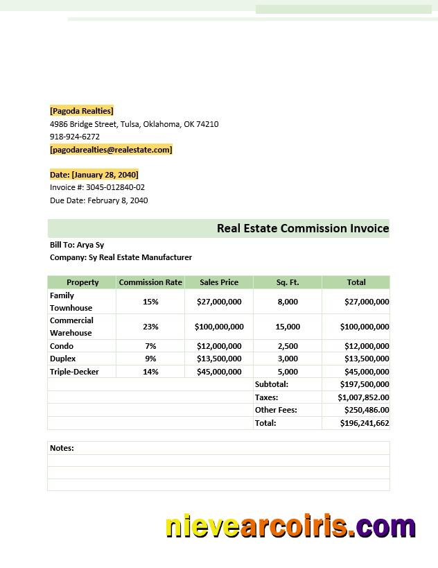 Professional Real Estate Commission Invoice Template
