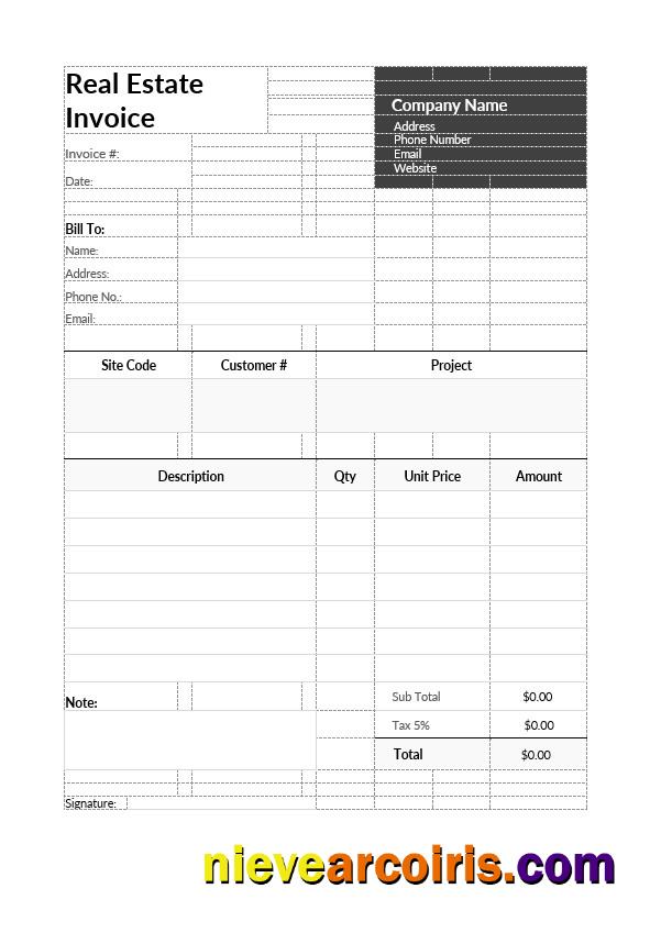 Editable Real Estate Invoice Template