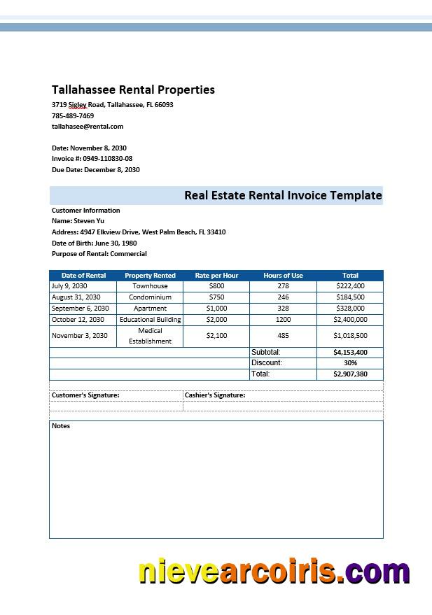 Realistic Real Estate Rental Invoice Template