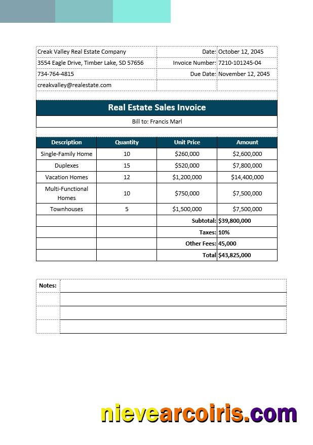 Realistic Real Estate Sales Invoice Template