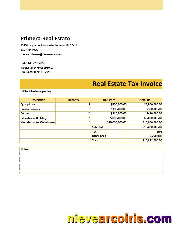 Realistic Real Estate Tax Invoice Template
