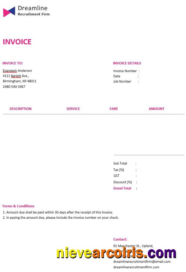 Realistic Recruitment Firm Invoice Template