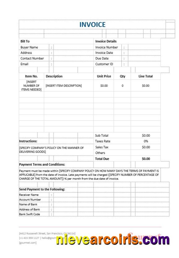 Editable Restaurant Blank Invoice Template
