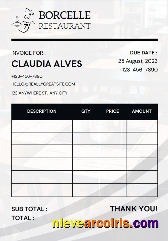 Professional Restaurant Invoice Template