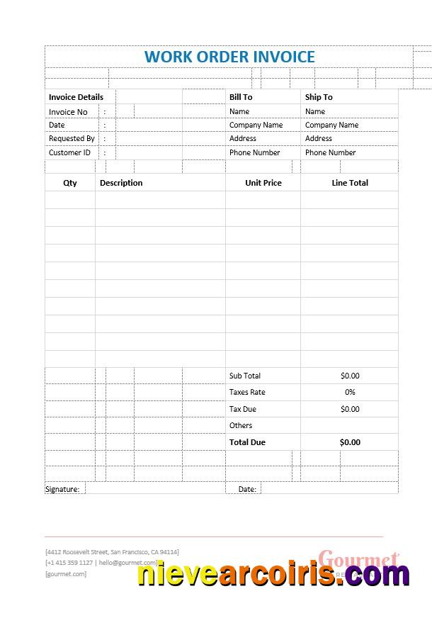 Editable Restaurant Work Order Invoice Template