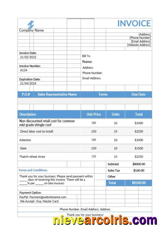Professional Roofing Estimate Invoice Template