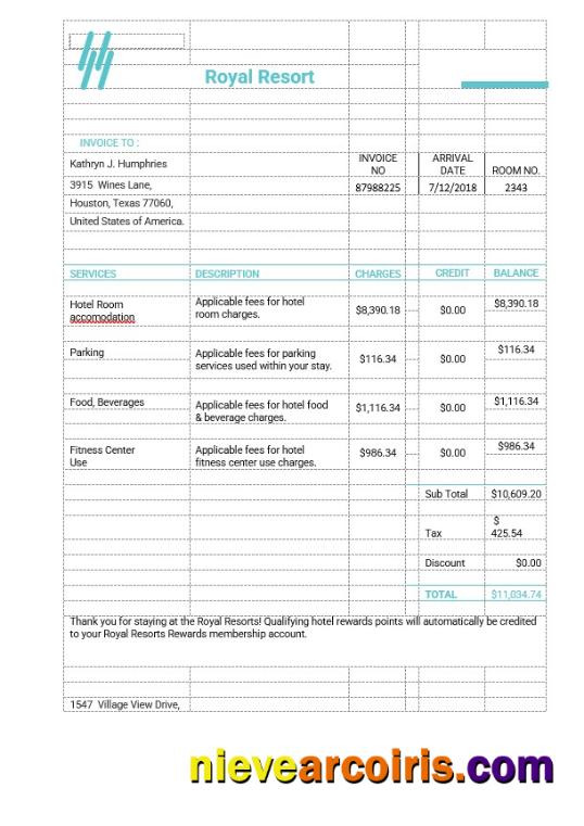Premium Royal Resort Invoice Template