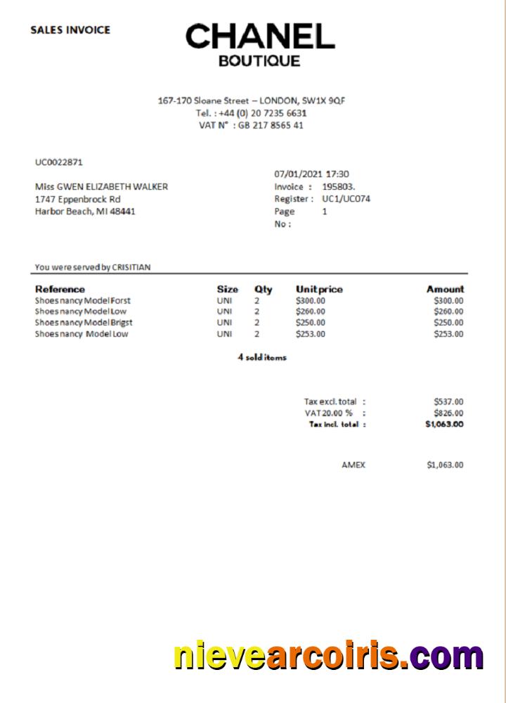 Sales Invoice Chanel Boutique Photolook