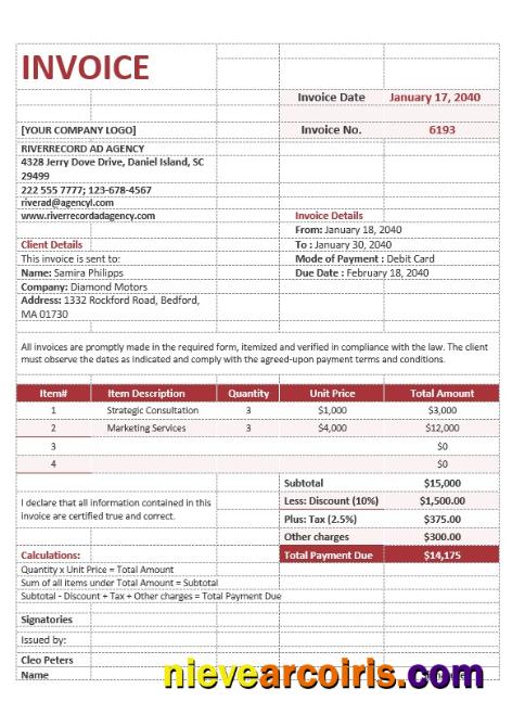 Realistic Sample Advertising Agency Invoice Template