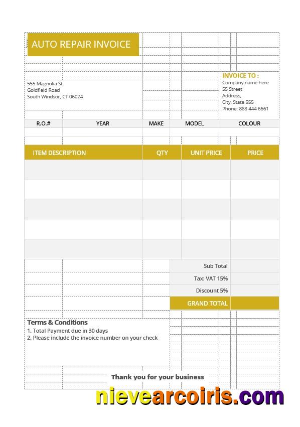 Realistic Sample Auto Repair Invoice Template