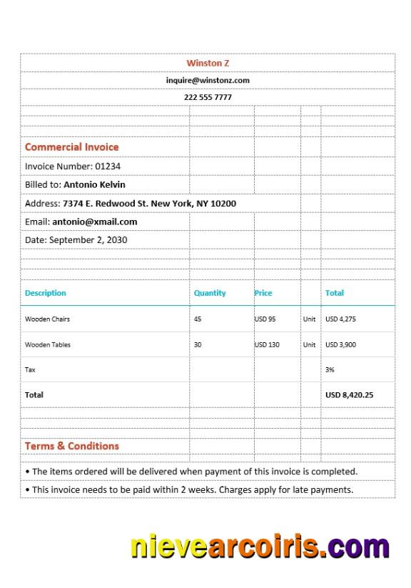 Premium Sample Commercial Invoice Template