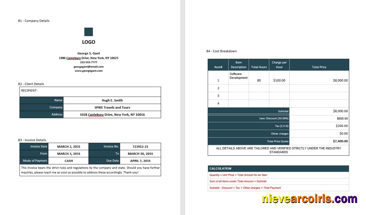Professional Sample Freelance Invoice Template
