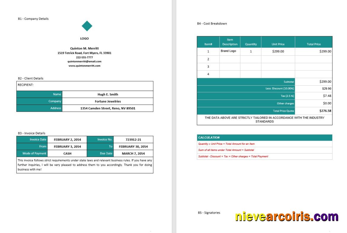 Professional Sample Freelancer Invoice Template