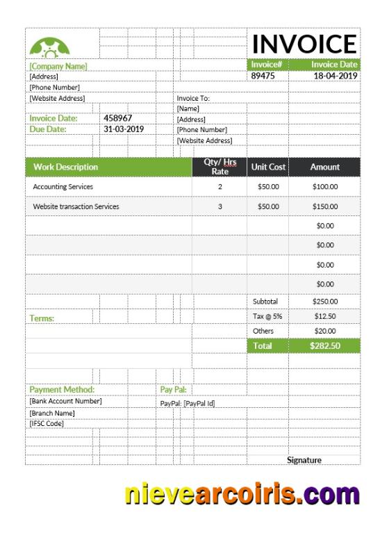 Premium Sample Hourly Invoice Template