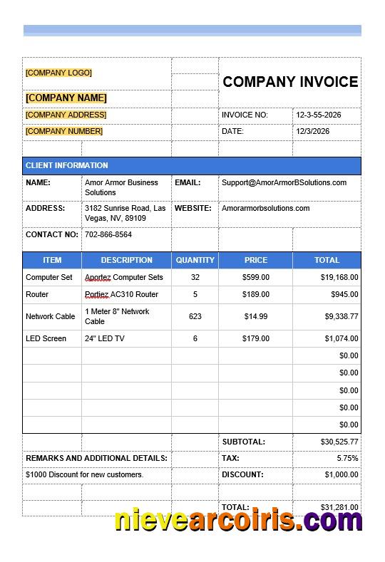 Professional Sample IT Company Invoice Template