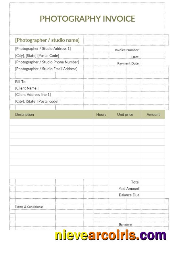 Editable Sample Photography Invoice Template
