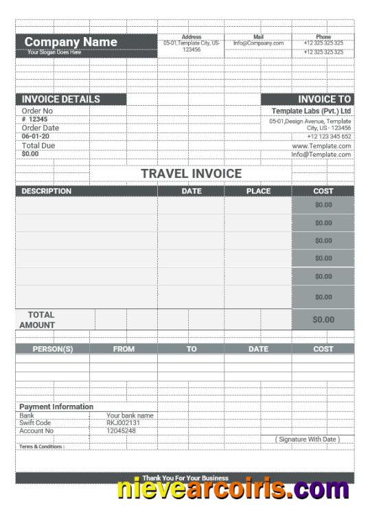 Realistic Sample Travel Invoice Template