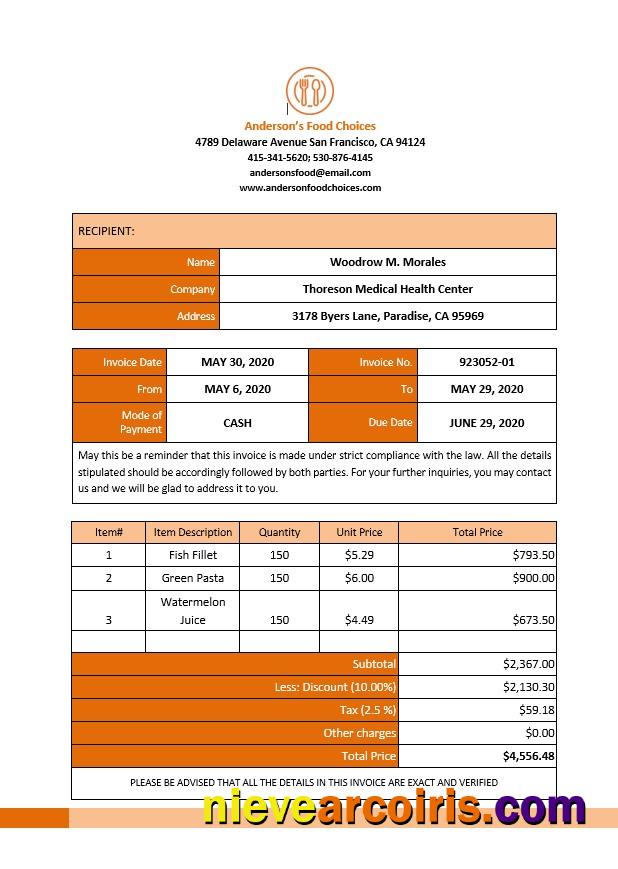 Editable Sample Work From Home Invoice Template