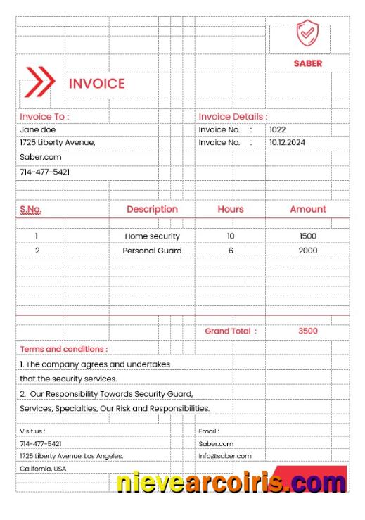 Realistic Security Guard Services Invoice Template