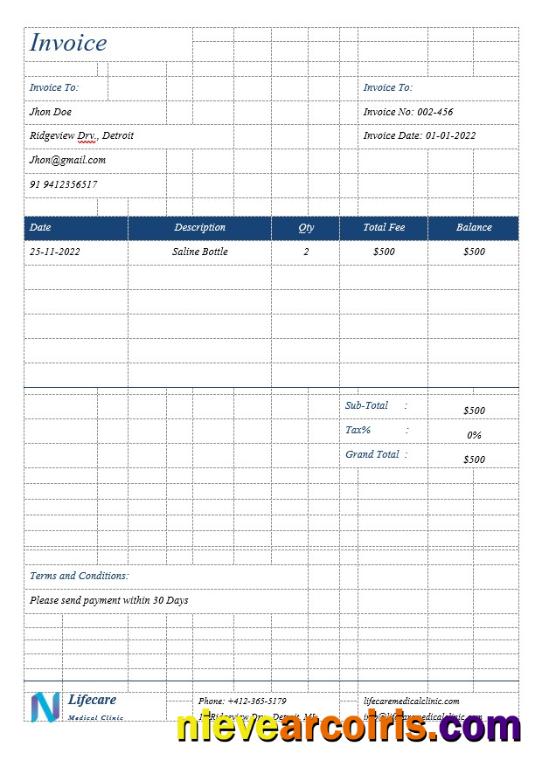 Realistic Simple Clinic Invoice Template