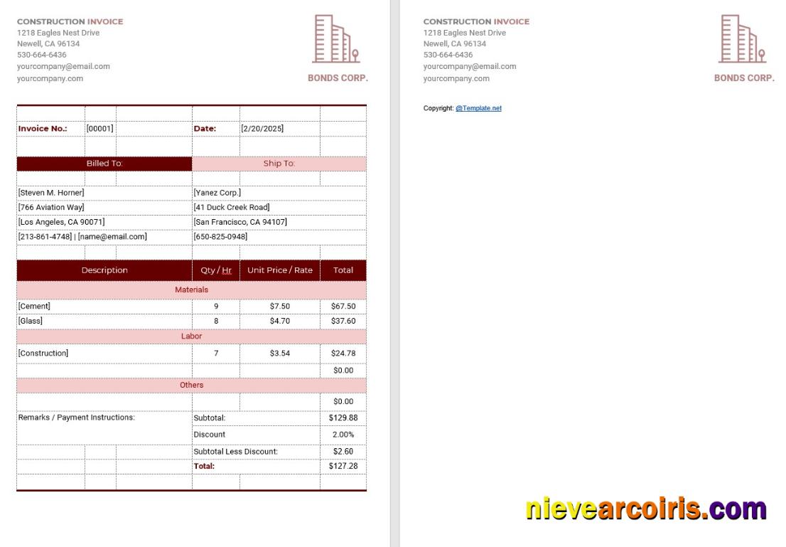 Professional Simple Construction Invoice Template