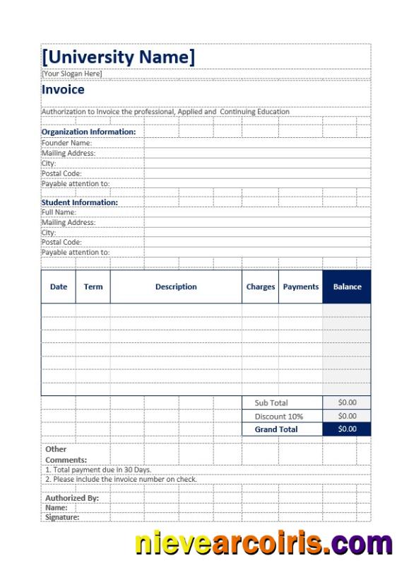 Professional Simple Education Invoice Template