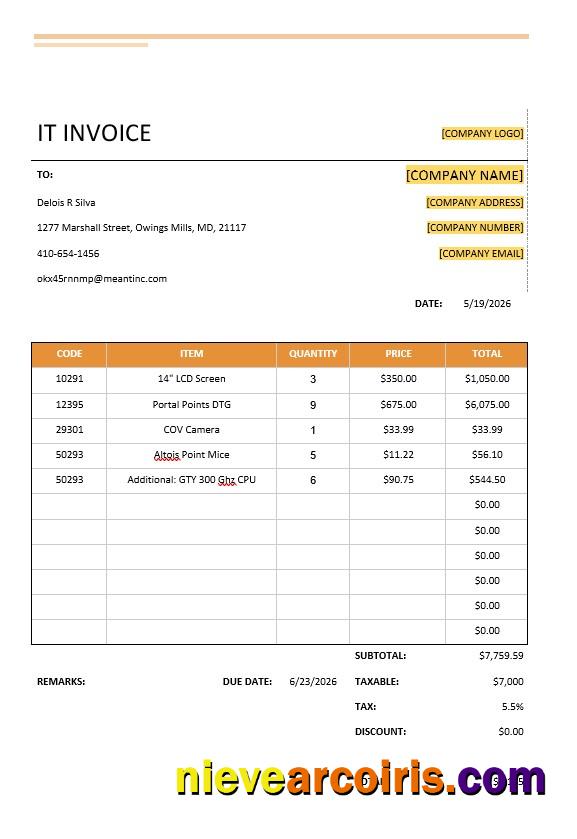 Professional Simple IT Invoice Template