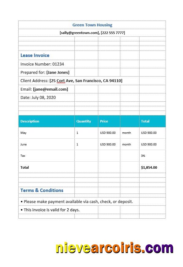 Premium Simple Lease Invoice Template
