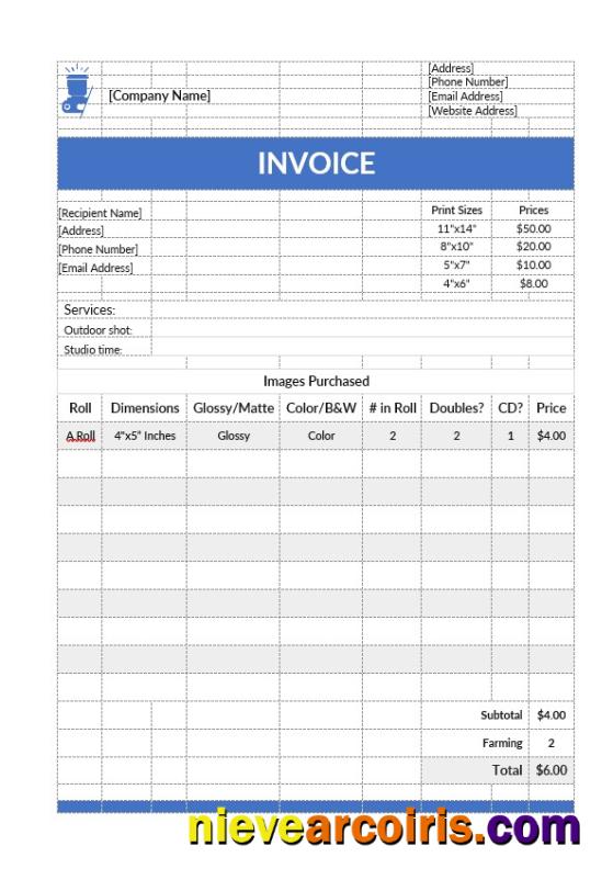 Realistic Simple Photography Invoice Template