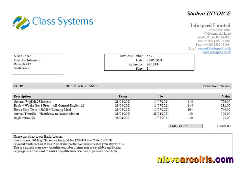 Switzerland Class System Invoice Template