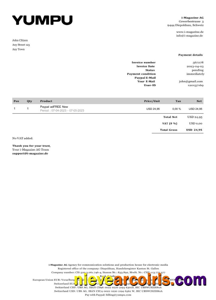 Premium Switzerland Yumpu Invoice Word And PDF Template