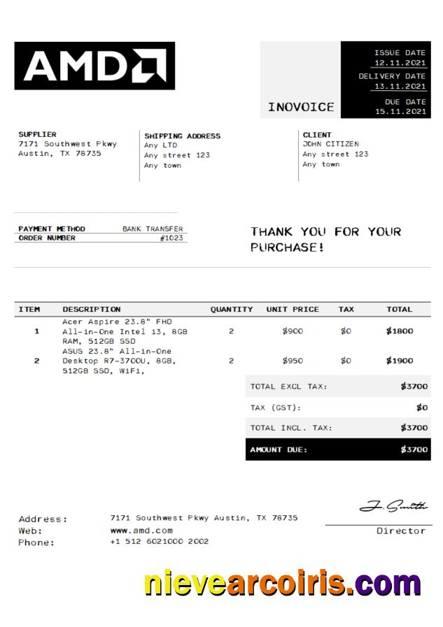 USA AMD Invoice Sample