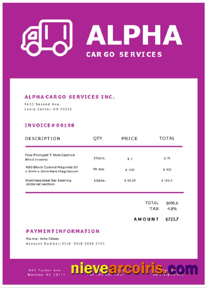 USA Alpha Cargo Services Invoice Sample