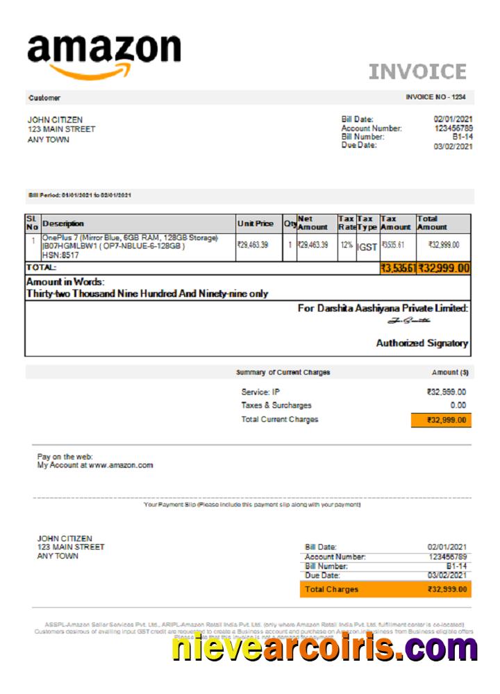 USA Amazon Invoice Preview