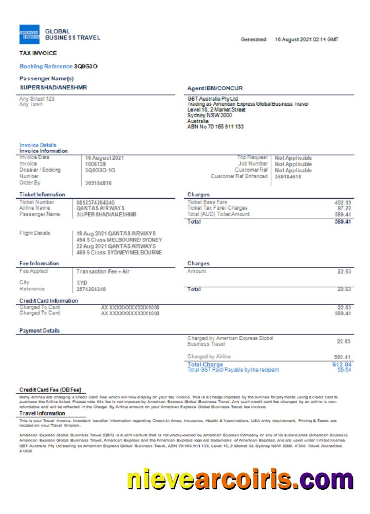 USA American Express Invoice Preview